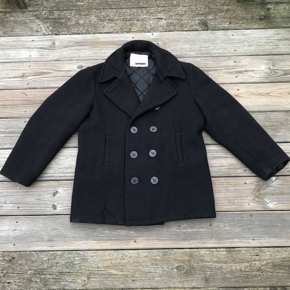 Other - Vintage Men Pea Coat Jacket Black Winter Heavy